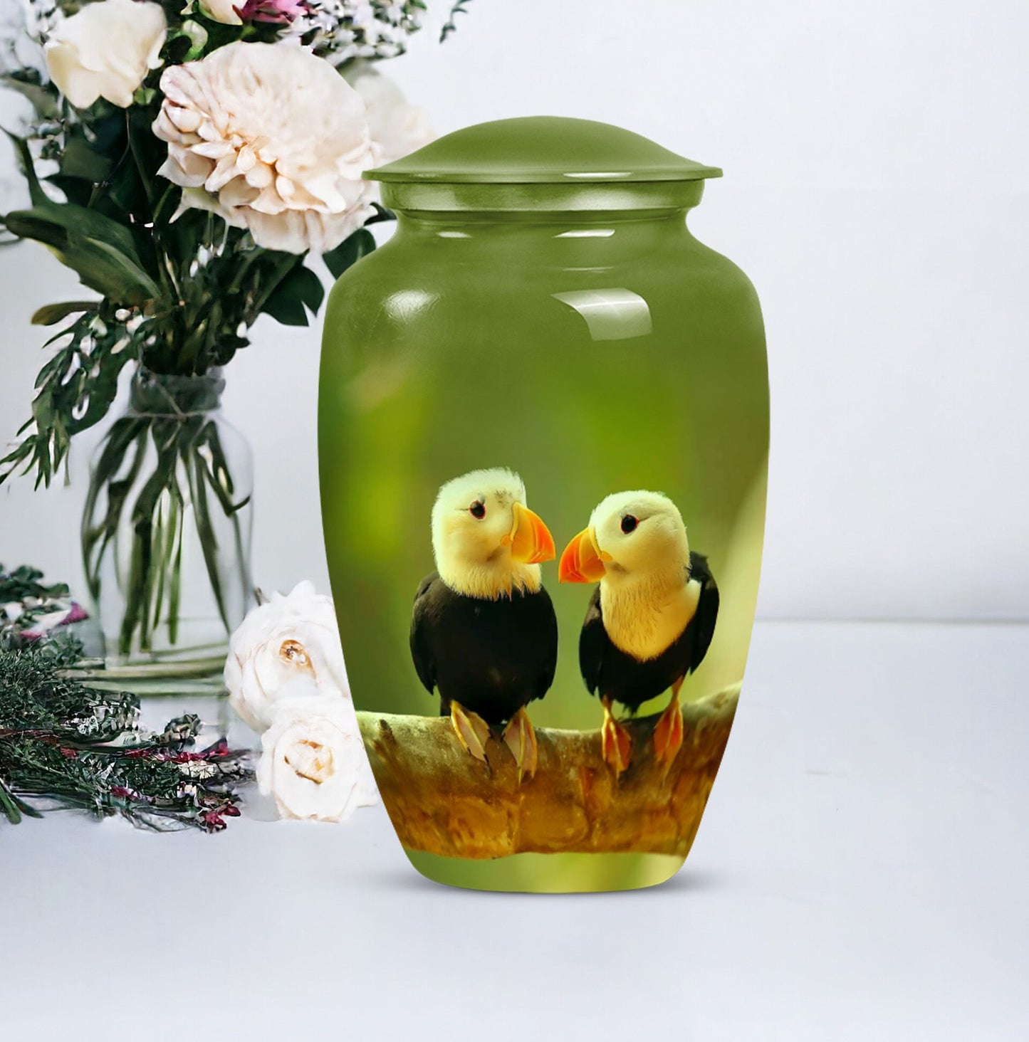10-inch Puffin bird urn for human ashes.