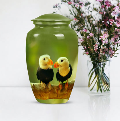 10-inch Puffin bird urn for human ashes.