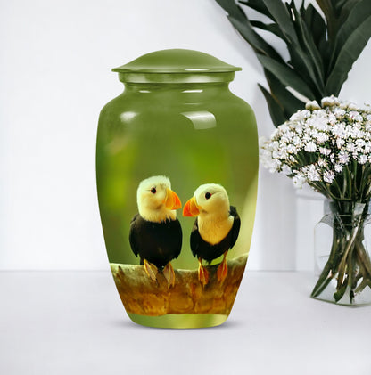 10-inch Puffin bird urn for human ashes.