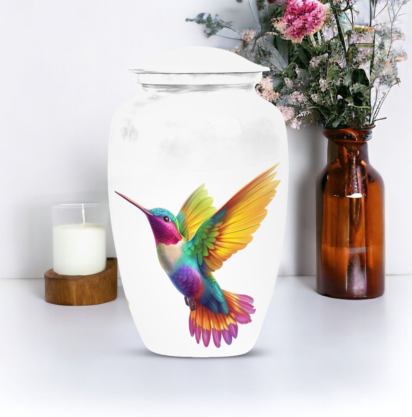 humming bird urn, aluminum funeral cremation urn for women