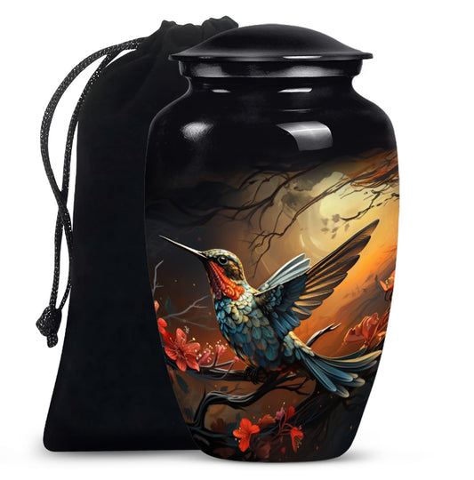 10-inch humming bird urn, abstract design, customizable 