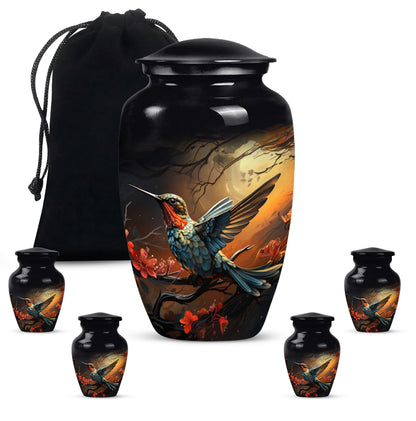 10-inch humming bird urn, abstract design, customizable 