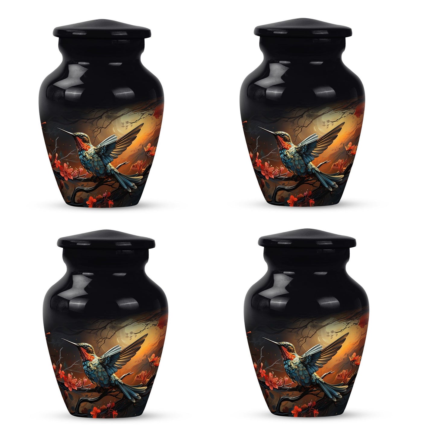 10-inch humming bird urn, abstract design, customizable 