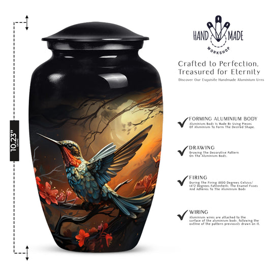 10-inch humming bird urn, abstract design, customizable 