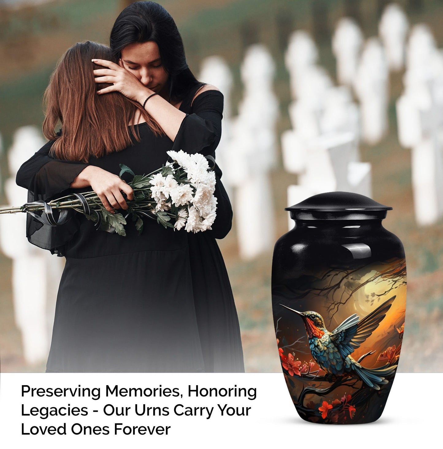10-inch humming bird urn, abstract design, customizable 