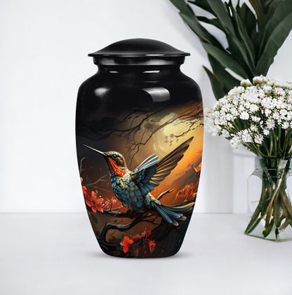 10-inch humming bird urn, abstract design, customizable 
