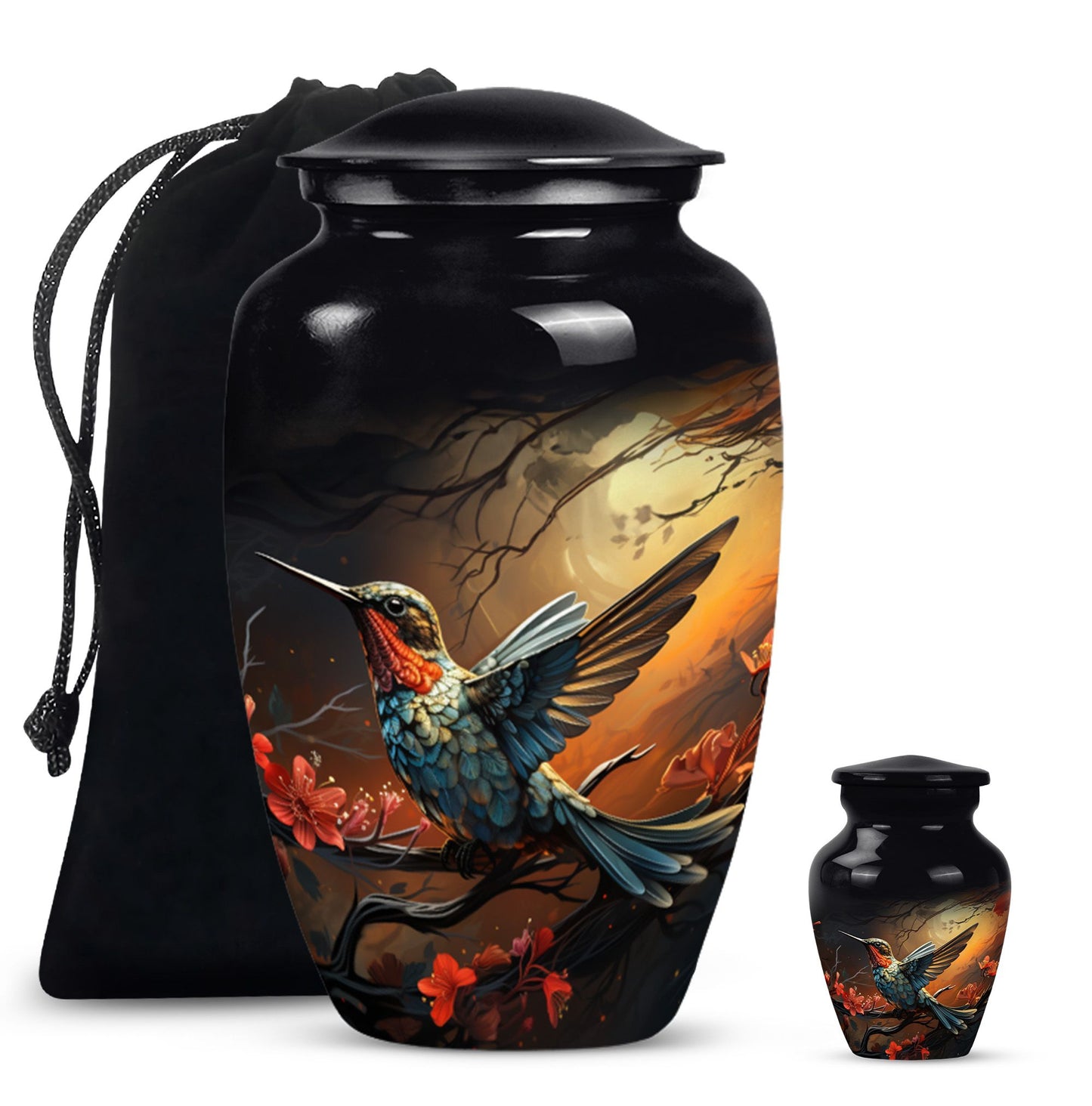 10-inch humming bird urn, abstract design, customizable 