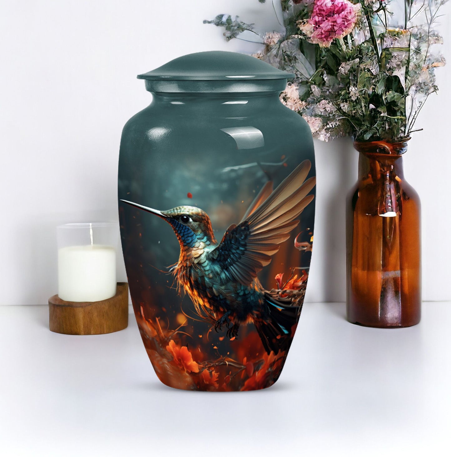 Classic 10-inch humming bird urn.
