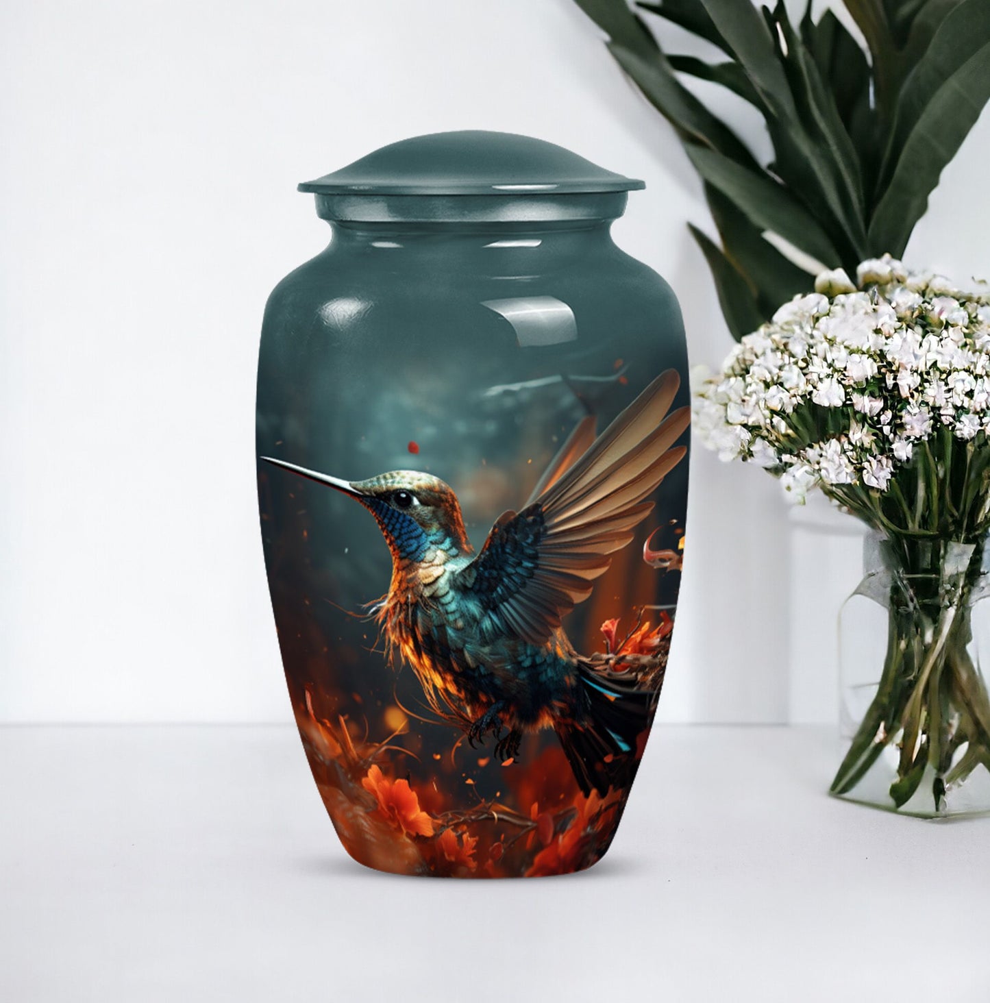 Classic 10-inch humming bird urn.