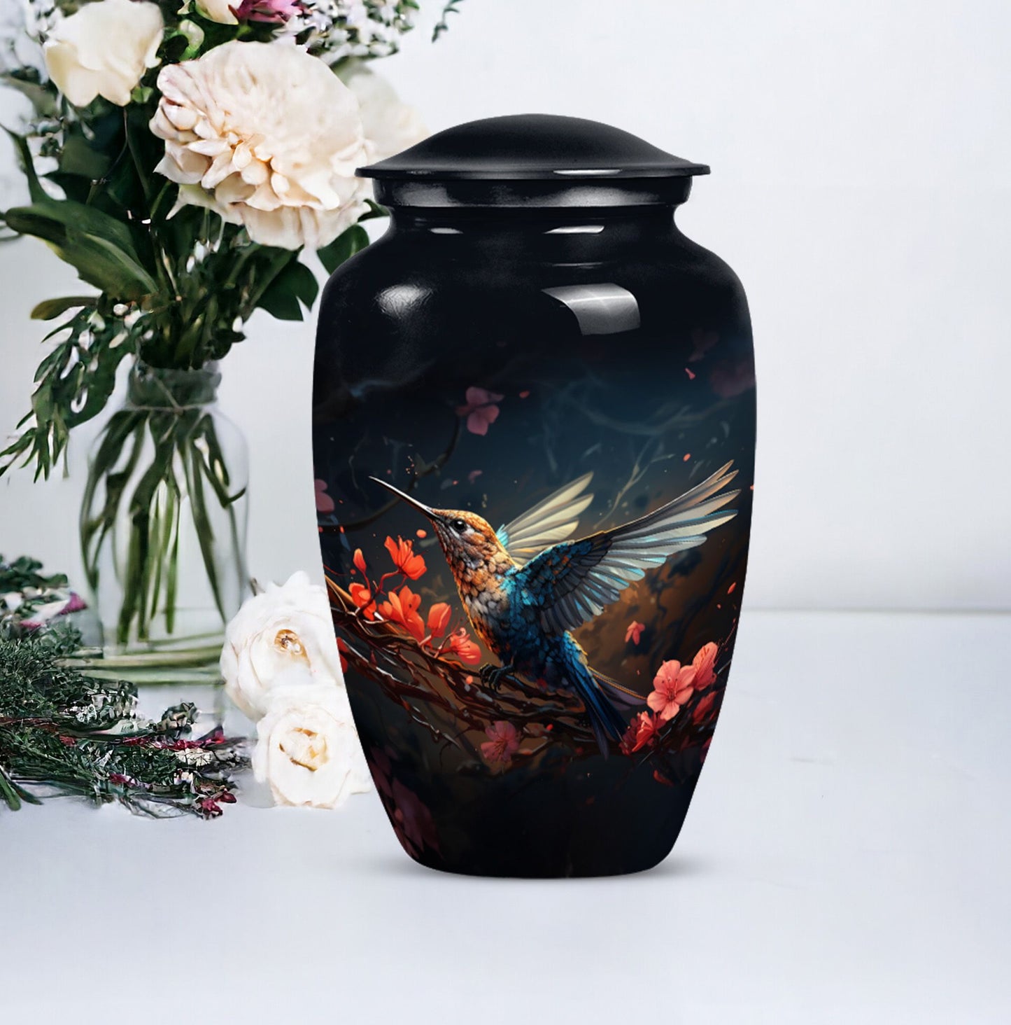 humming bird urn, memorial urn 