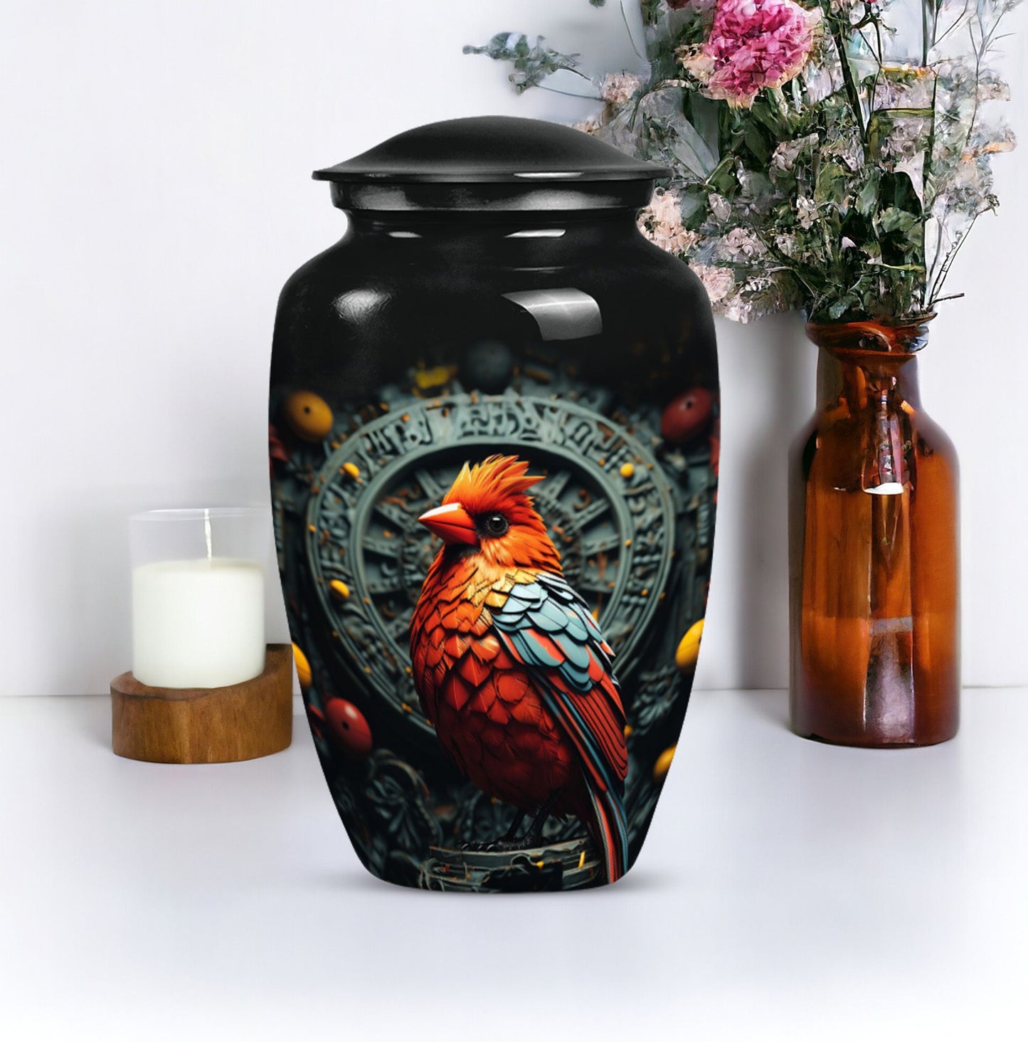 Cardinal Bird Memorial Urn for human ashes