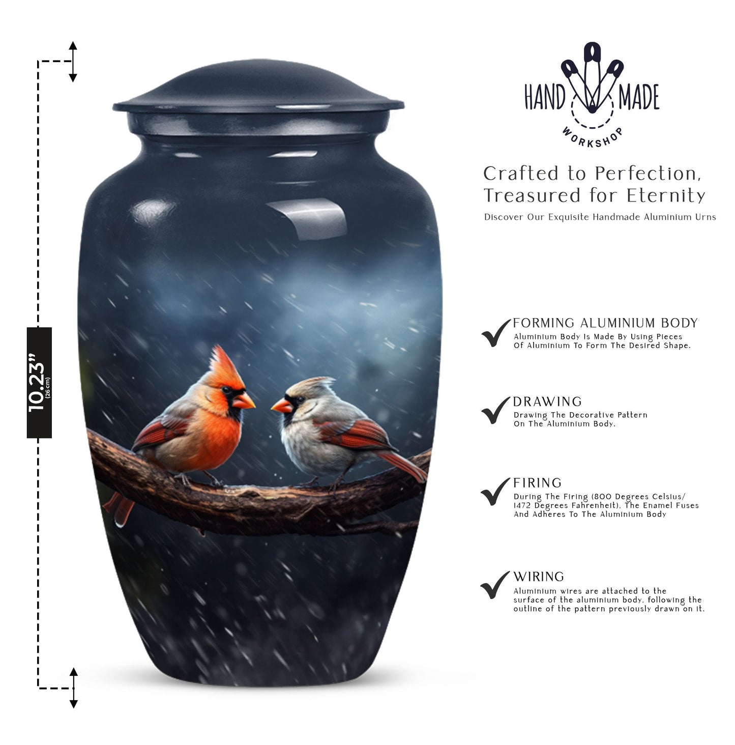 10 inch Classic Cardinal Bird Urn, a memorial urn