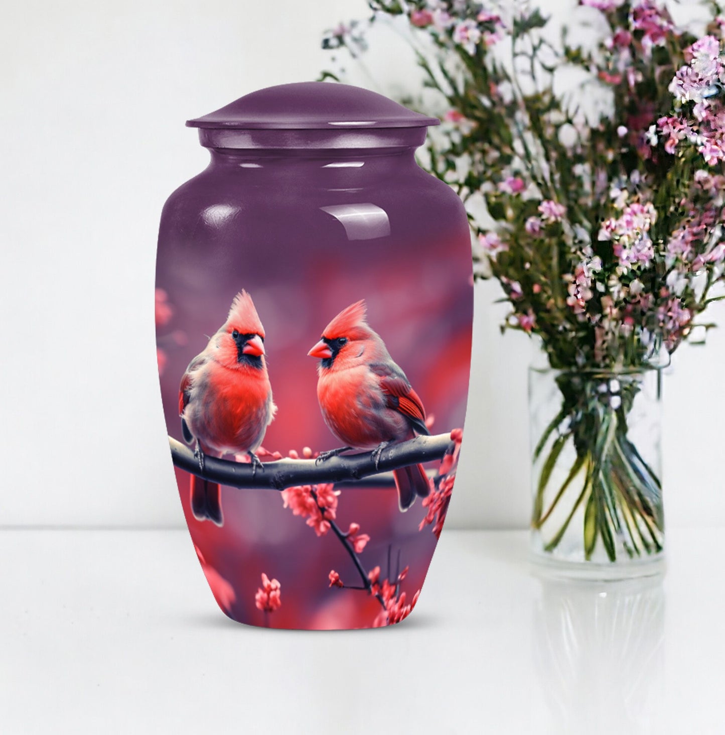 Classic 10-inch Cardinal Bird Urn, a large funeral burial urn
