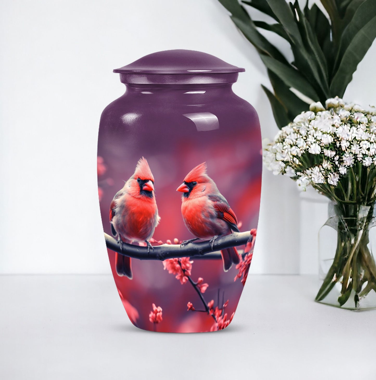 Classic 10-inch Cardinal Bird Urn, a large funeral burial urn