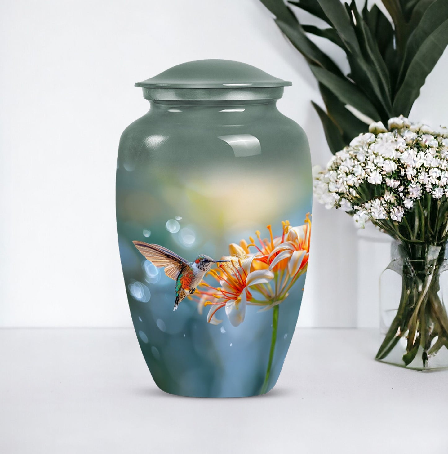 Classic 10-inch humming bird urn for burial 
