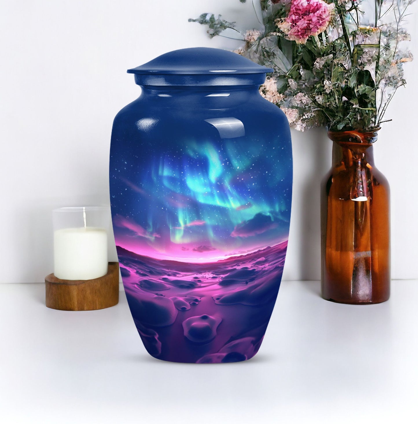 AURORA 10-inch classic urn in aluminium for human ashes.
