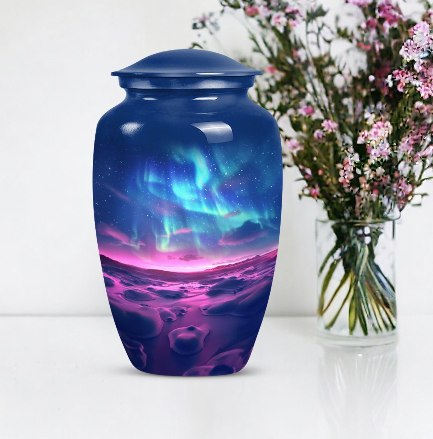 AURORA 10-inch classic urn in aluminium for human ashes.