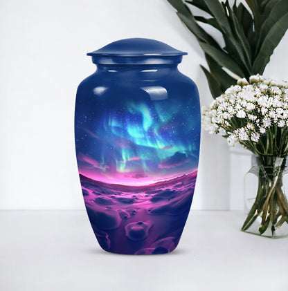 AURORA 10-inch classic urn in aluminium for human ashes.