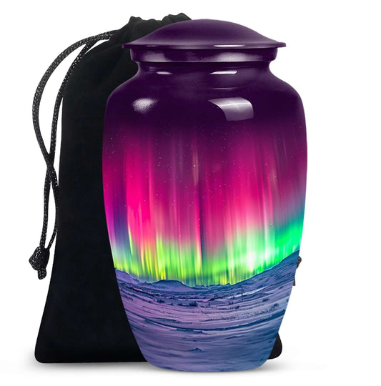 Aurora Borealis Cremation Urn For Ashes - Red Funeral Keepsake Urns