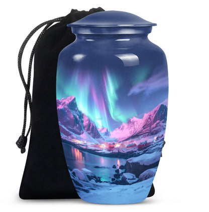 Aurora Borealis Urn, classic aluminium design.