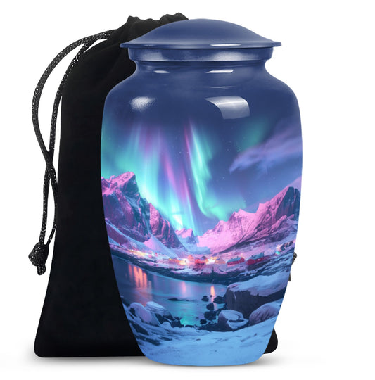 Aurora Borealis Urn, classic aluminium design.