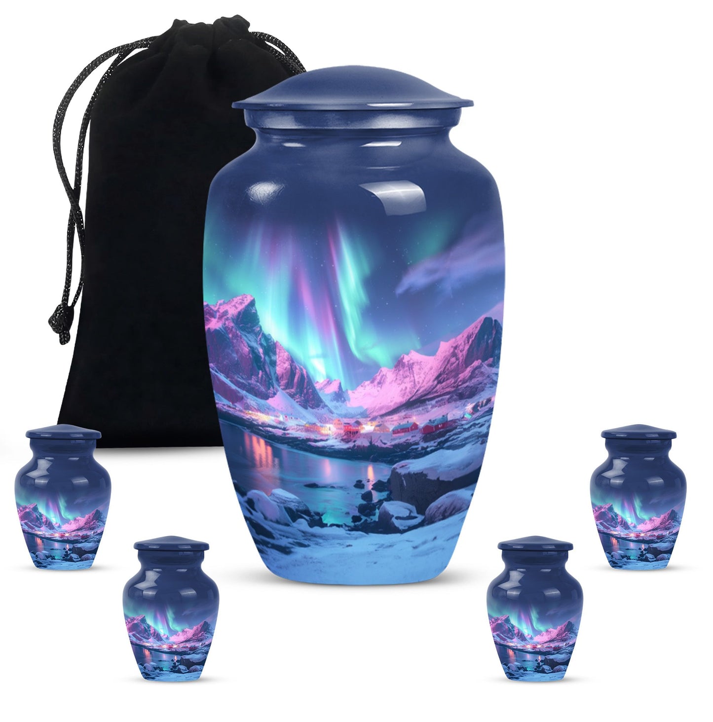 Aurora Borealis Urn, classic aluminium design.
