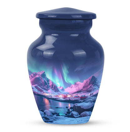 Aurora Borealis Urn, classic aluminium design.