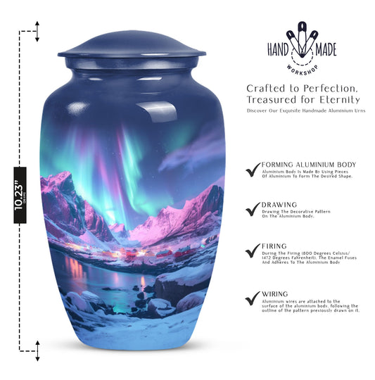 Aurora Borealis Urn, classic aluminium design.