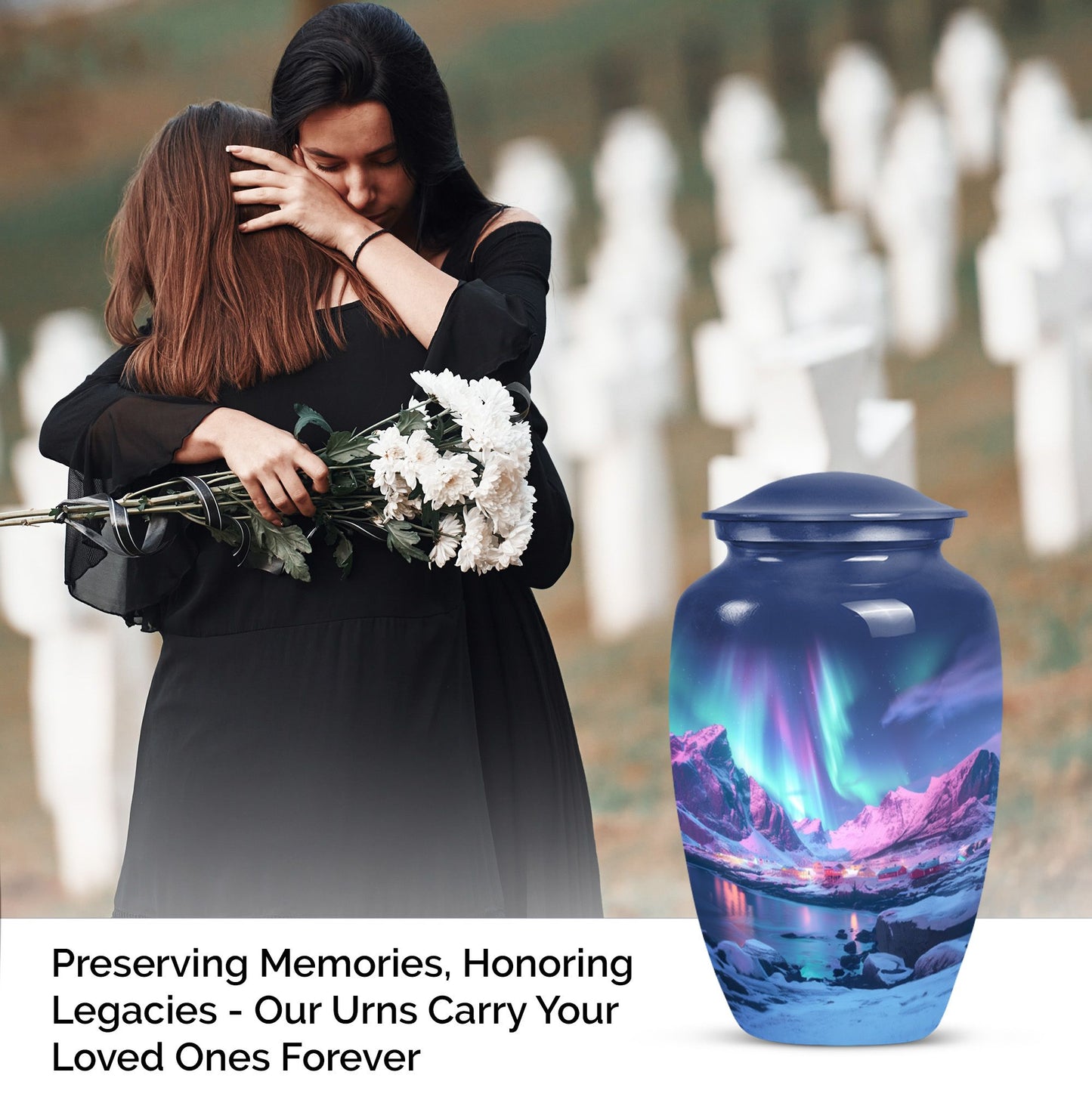 Aurora Borealis Urn, classic aluminium design.