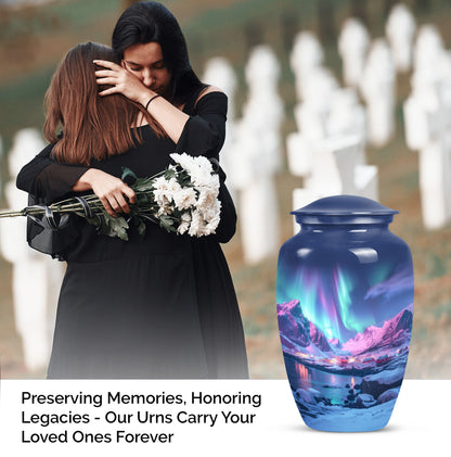 Aurora Borealis Urn, classic aluminium design.