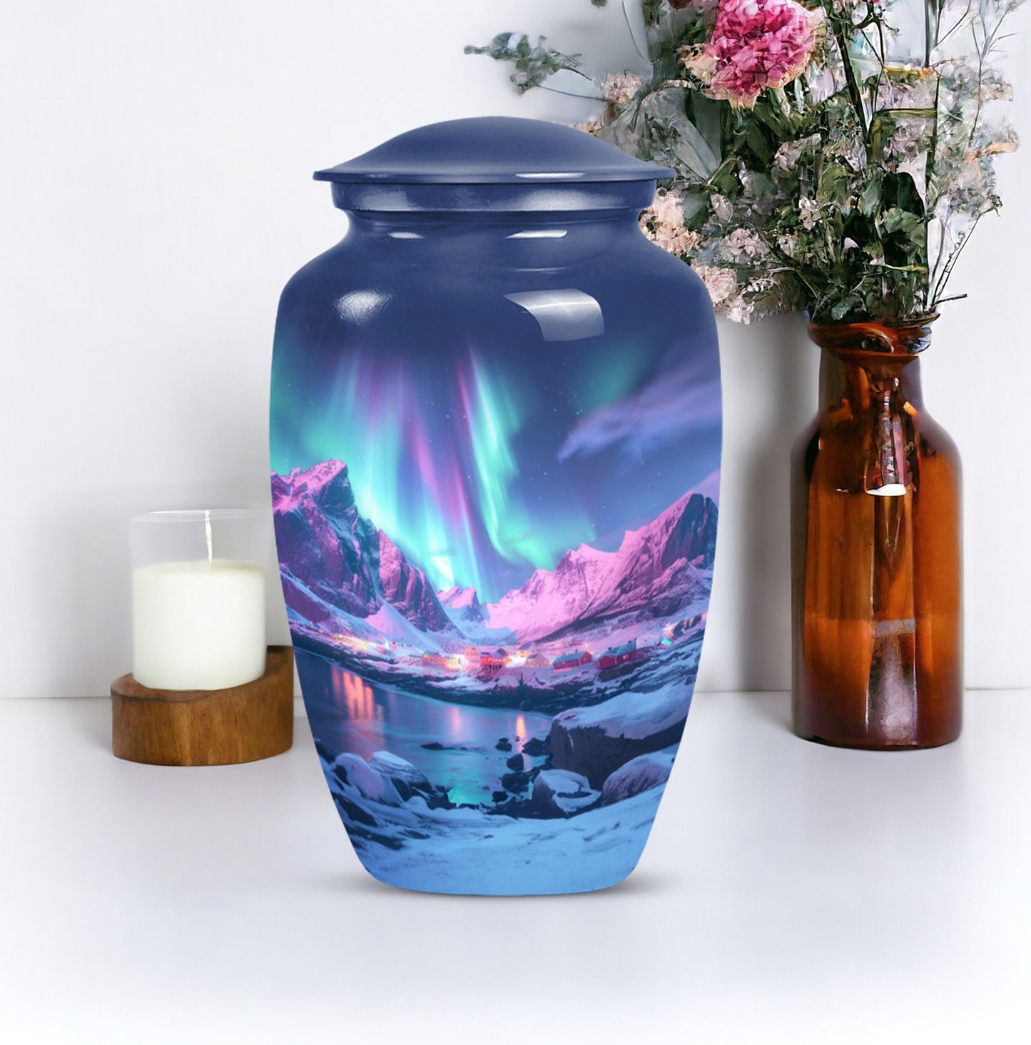 Aurora Borealis Urn, classic aluminium design.