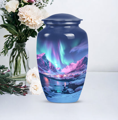 Aurora Borealis Urn, classic aluminium design.
