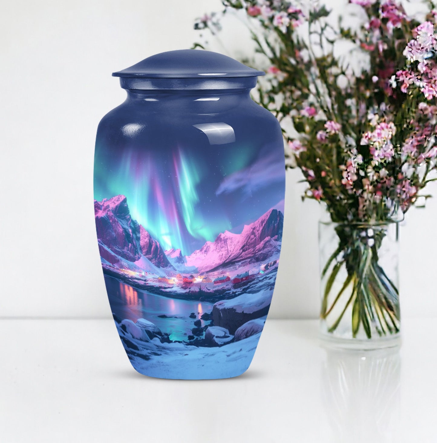 Aurora Borealis Urn, classic aluminium design.