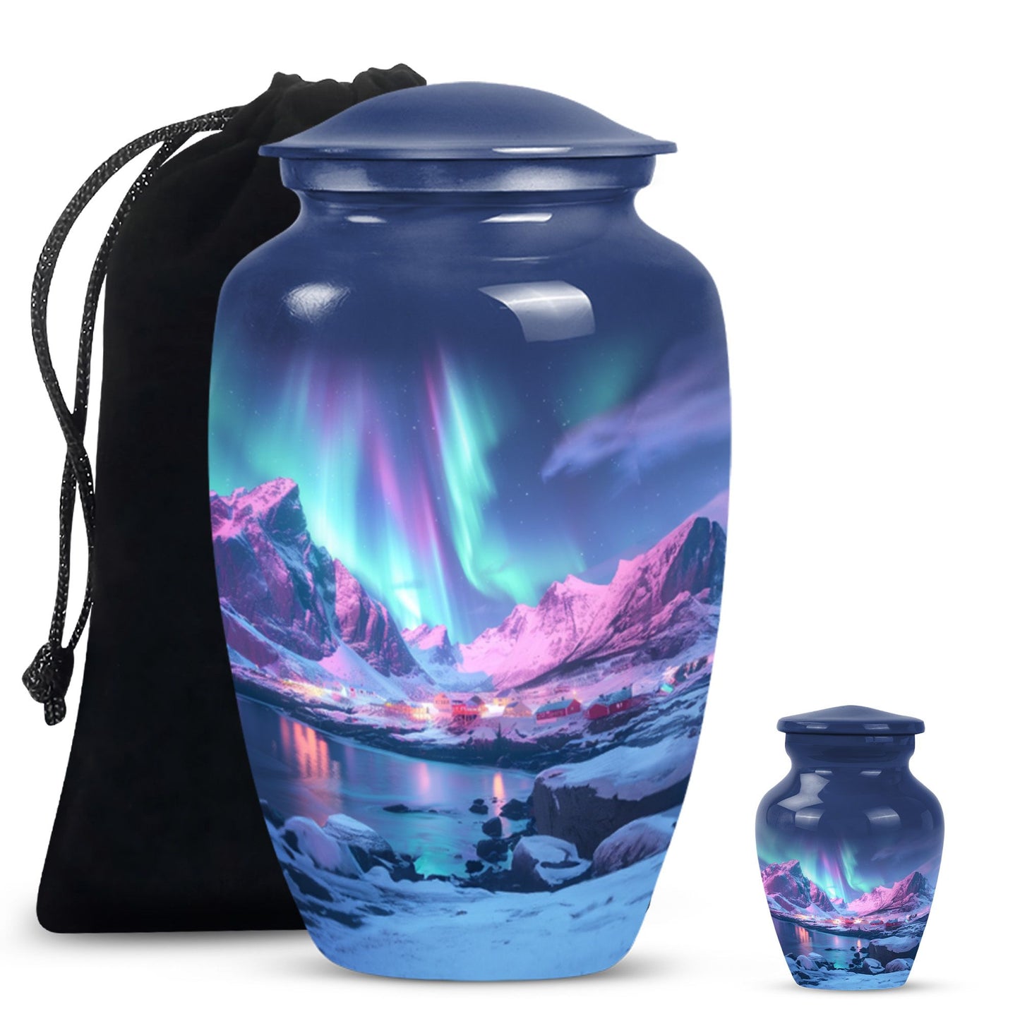 Aurora Borealis Urn, classic aluminium design.