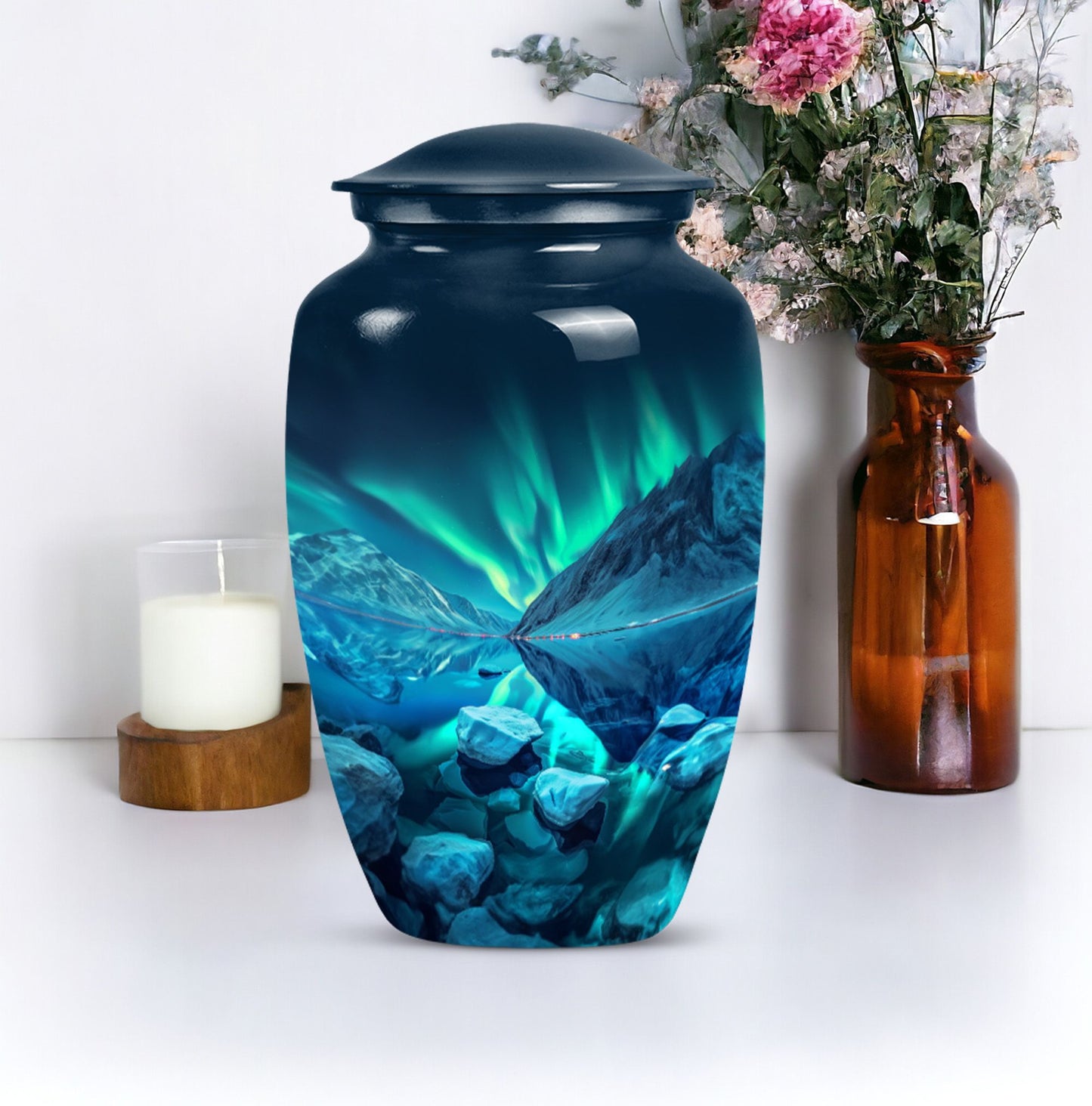 urn for ashes with velvet pouch