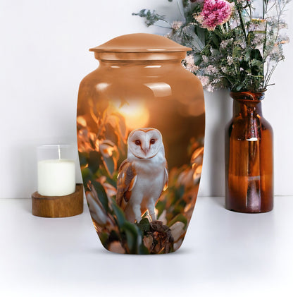 10-inch classic barn owl urn for human ashes.
