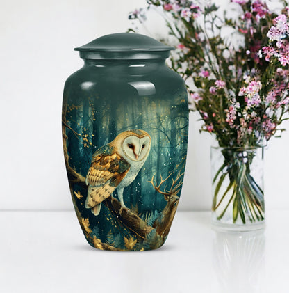 10 inch aluminium classic barn owl urn for human ashes.