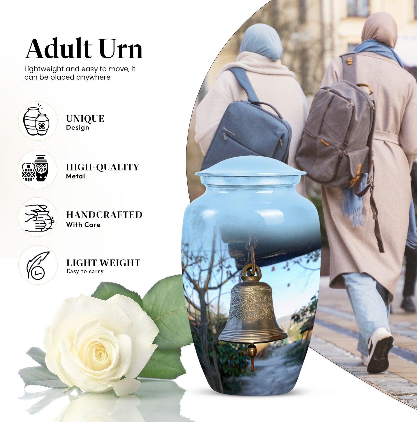 10-inch classic bell urn for adult ashes with engraved names