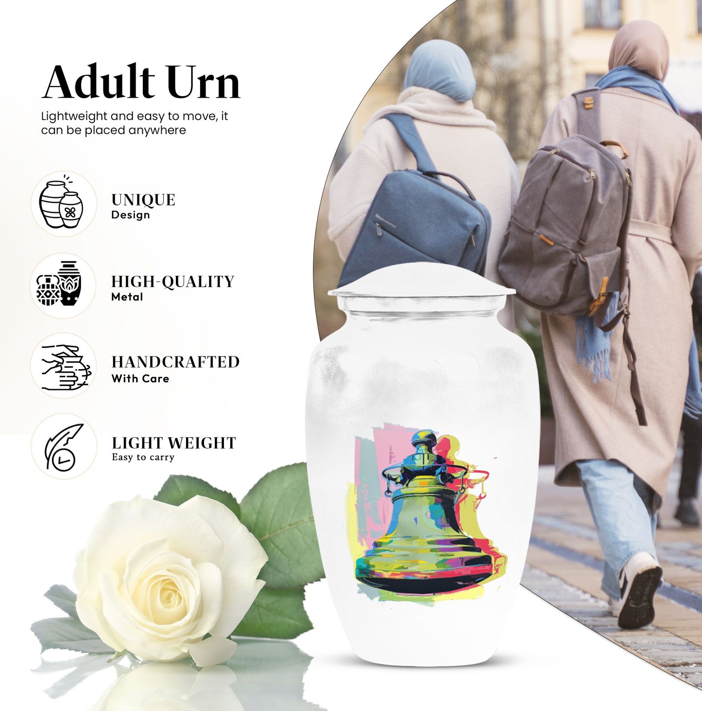 Classic 10-inch bell urn for adult female burial.