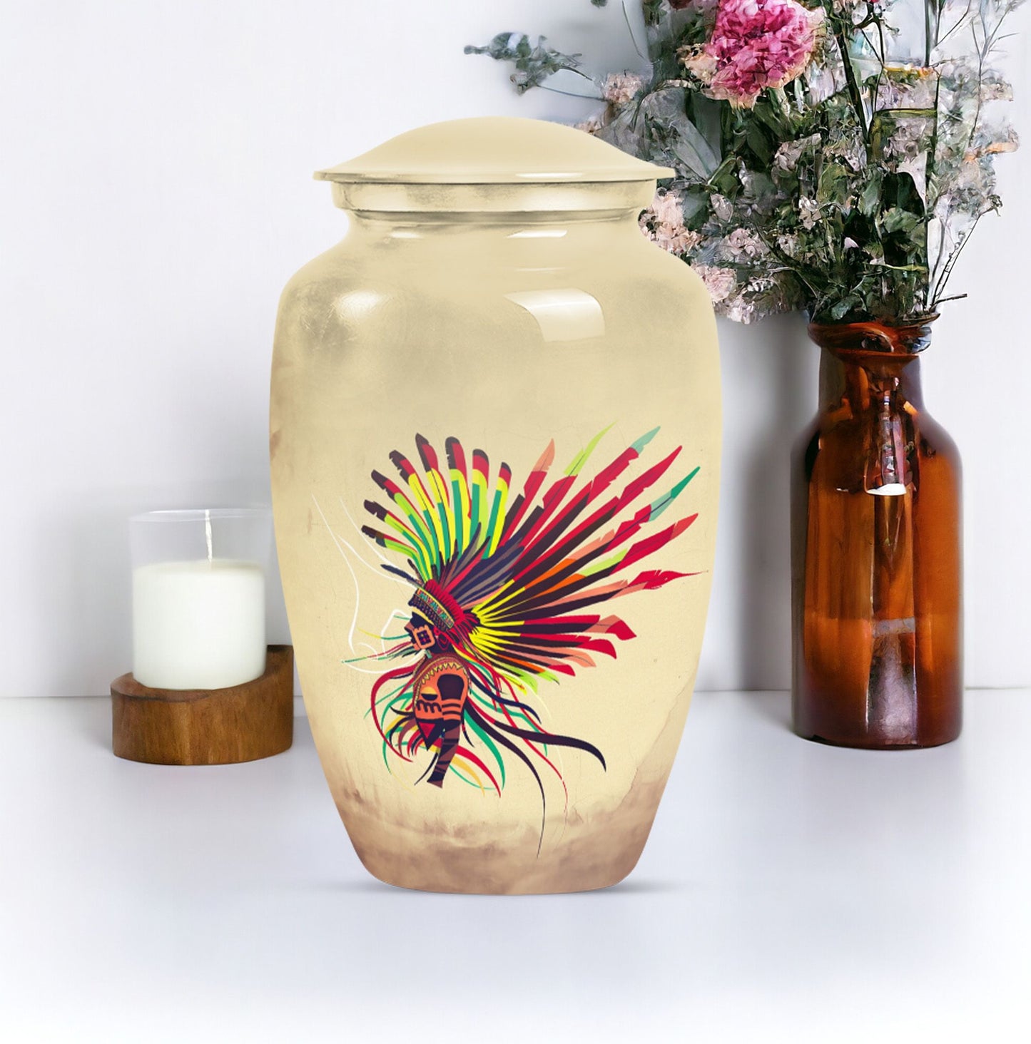 classic native American urn large metal funeral memorial urn