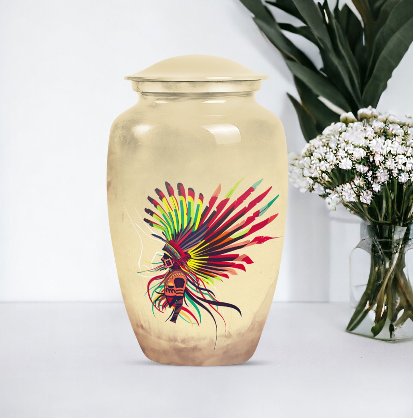 classic native American urn large metal funeral memorial urn