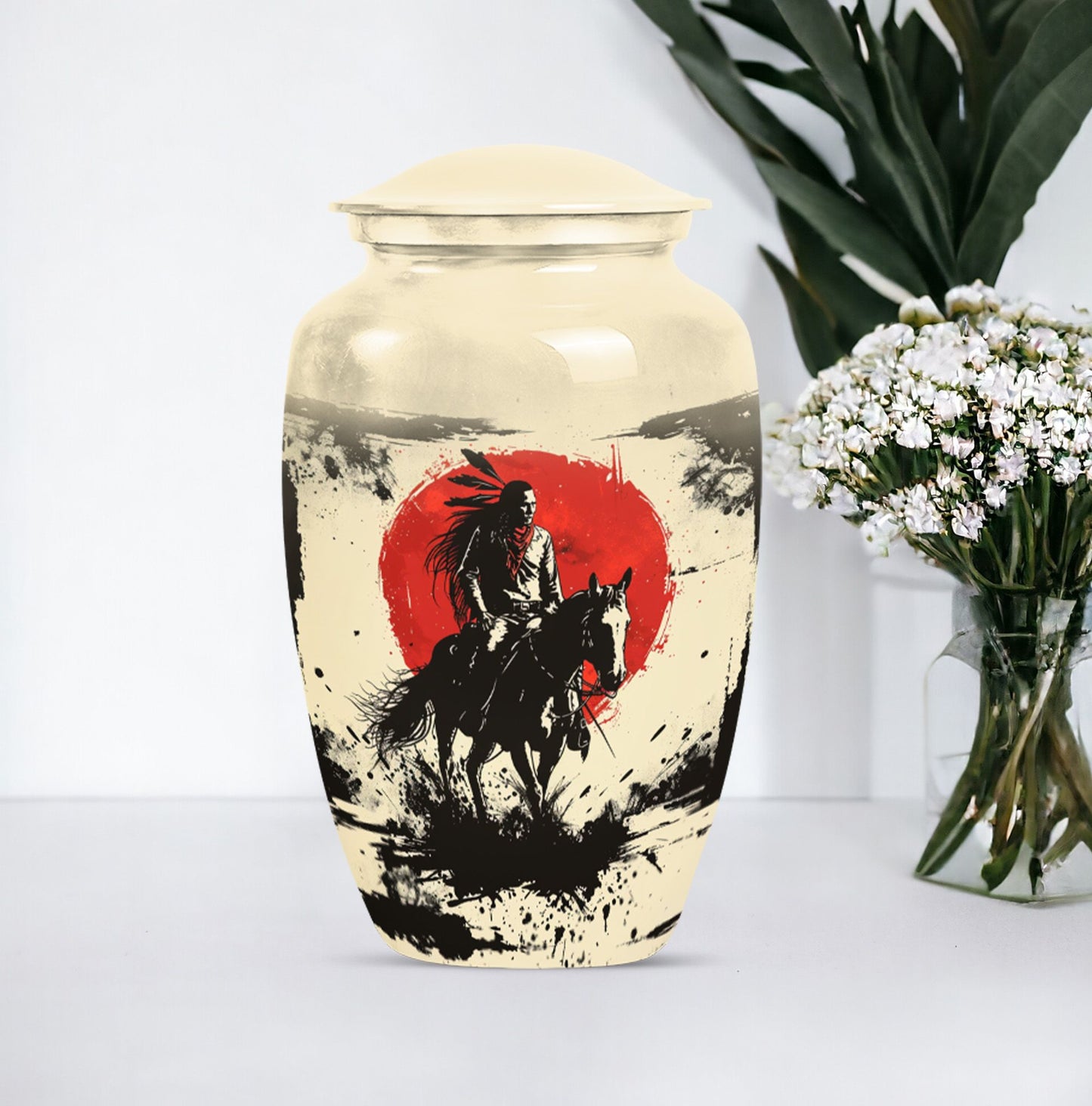 Native American aluminium urn