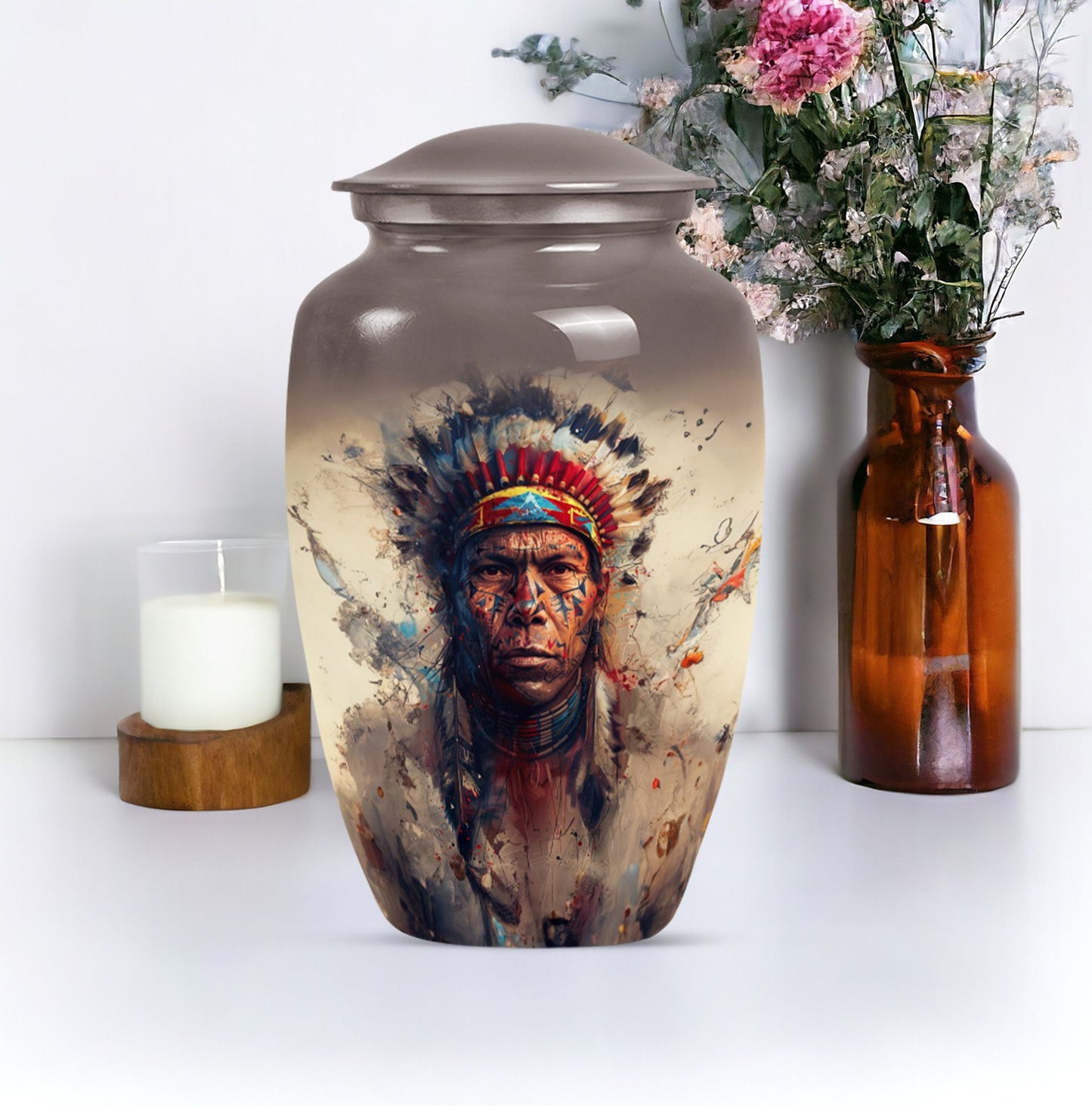 Classic Native American Aluminium Urn for burial customs.