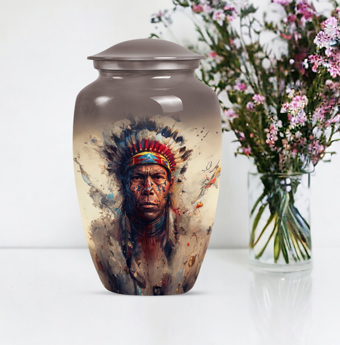 Classic Native American Aluminium Urn for burial customs.