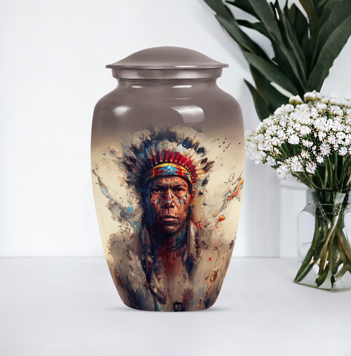 Classic Native American Aluminium Urn for burial customs.