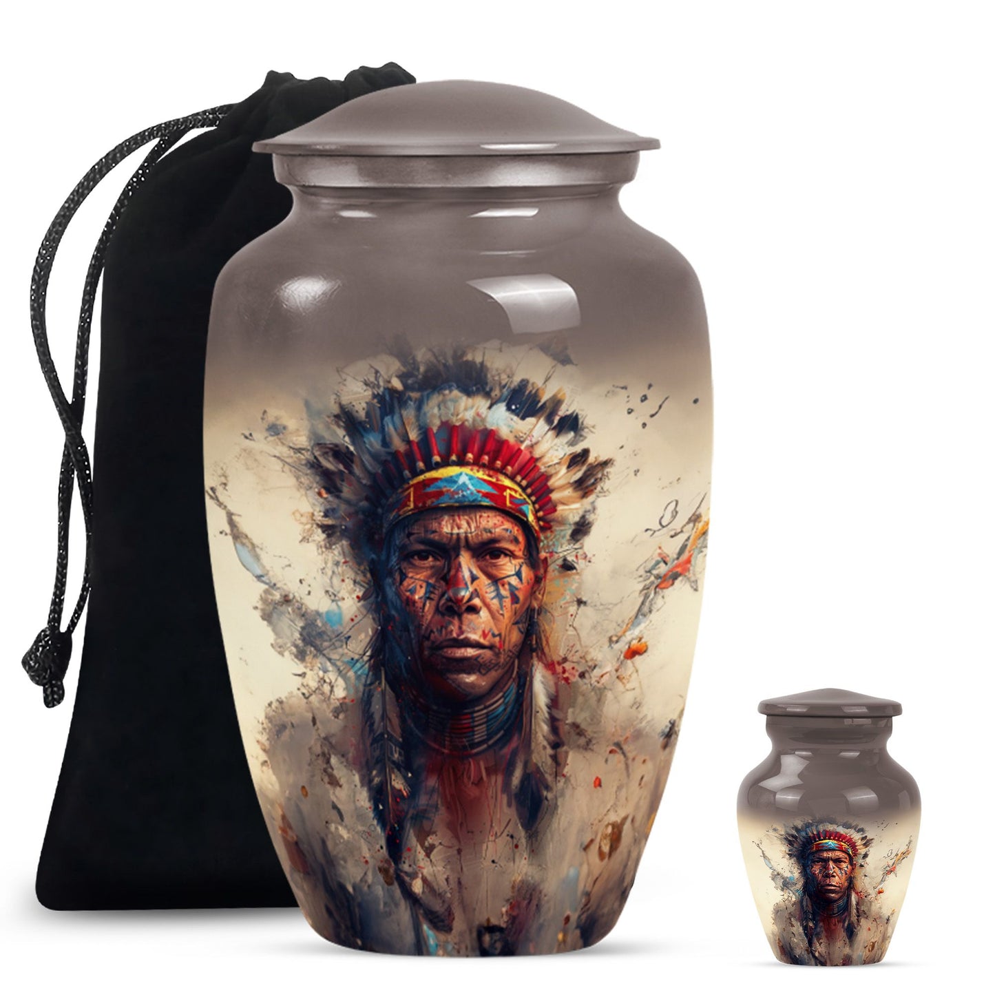 Classic Native American Aluminium Urn for burial customs.