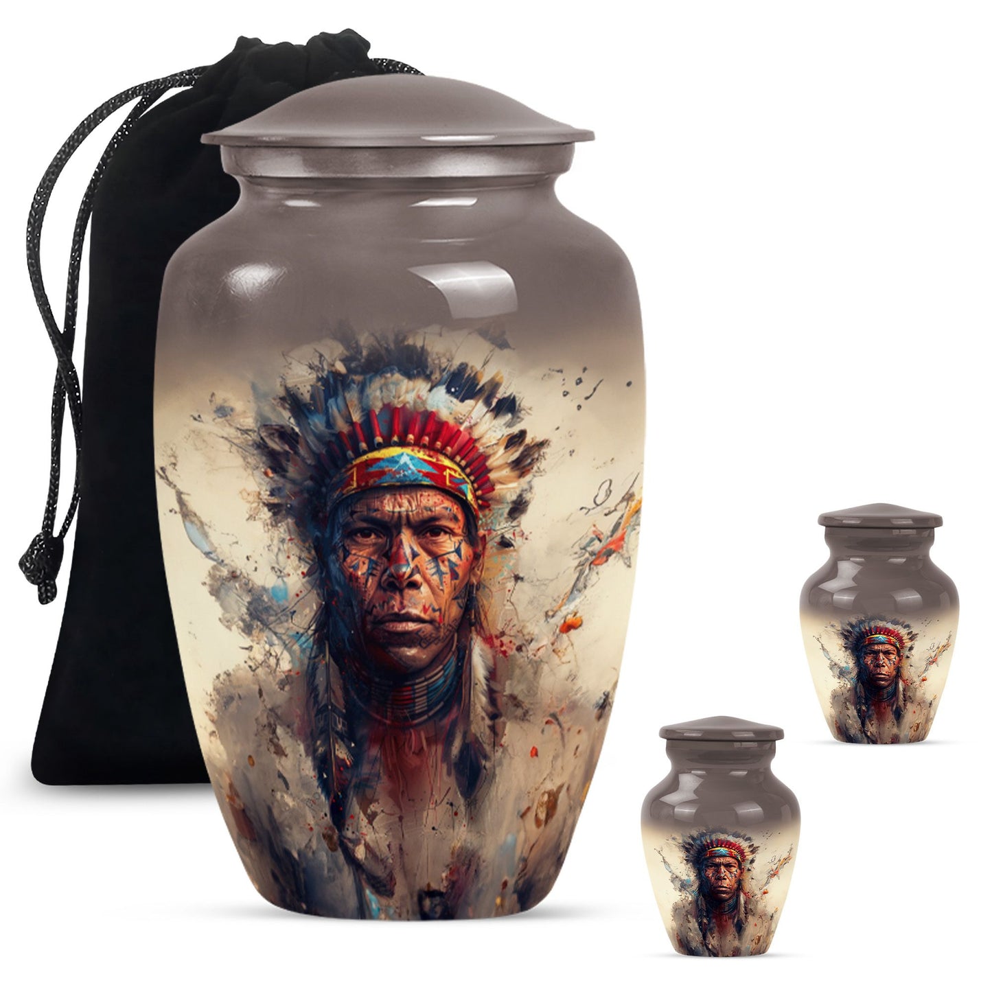 Classic Native American Aluminium Urn for burial customs.