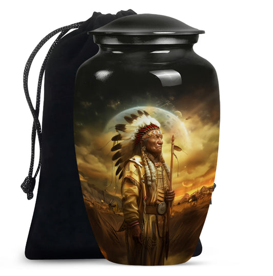 Classic 10 inch Native American urn for adult male cremation