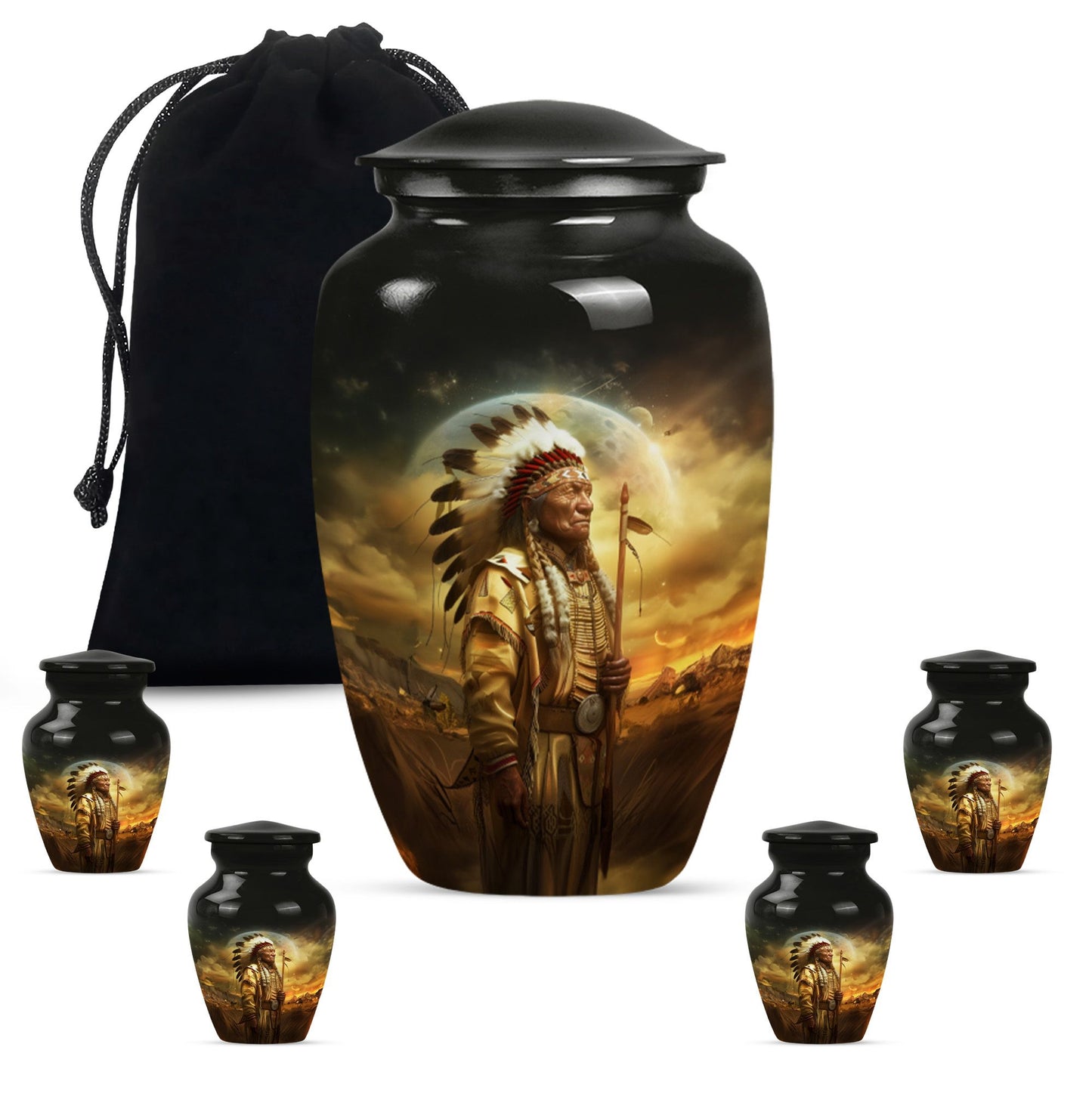 Classic 10 inch Native American urn for adult male cremation