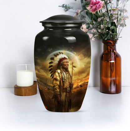 Classic 10 inch Native American urn for adult male cremation